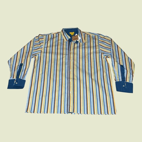 NEW Vintage PJ Mark Mens XXL Striped Long Sleeve Button Down Shirt Blue Orange